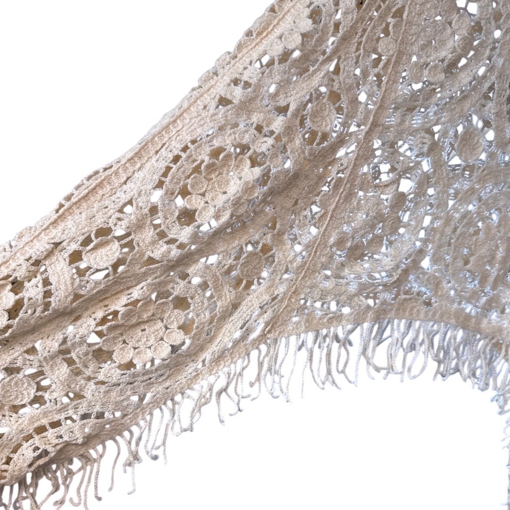 BIBI Womens Oatmeal Crochet Lace Fringe Cropped Sweater Boho Long Sleeve Large - Picture 3 of 5